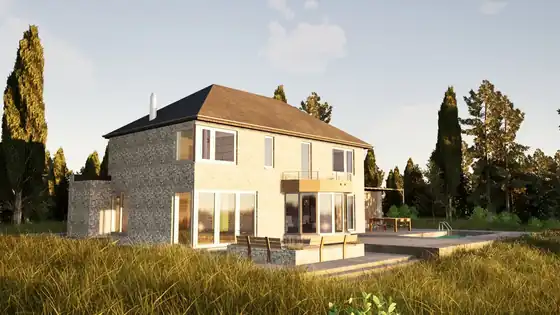 Projet AutoCAD et Twinmotion avec rendu 3D architectural d'une villa