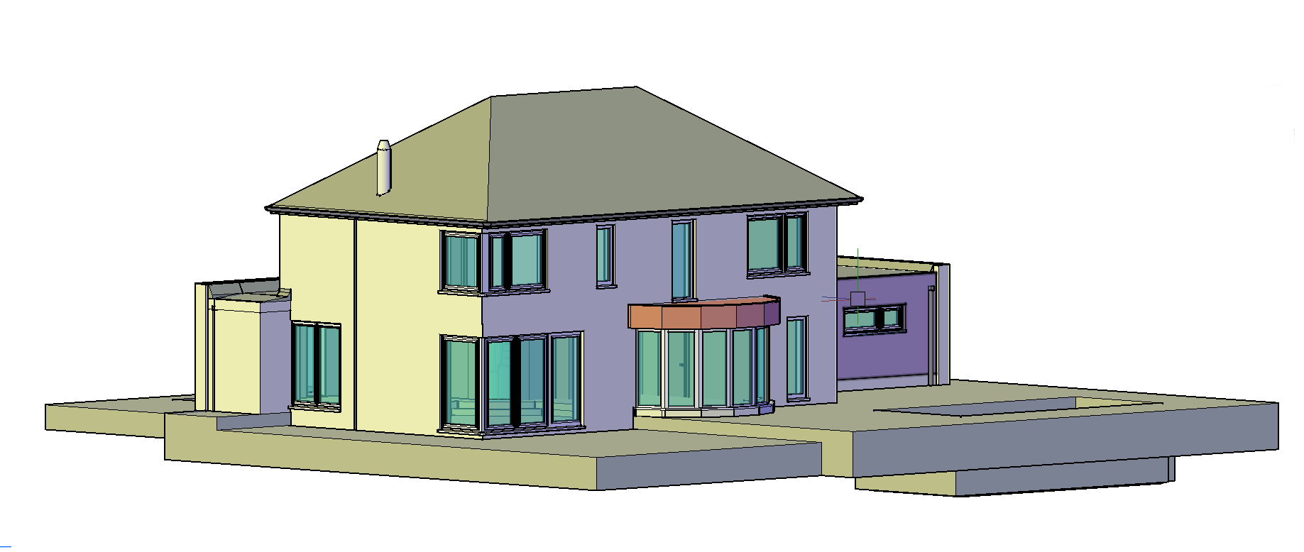 Modélisation 3D de la villa avant texturage et rendu architectural