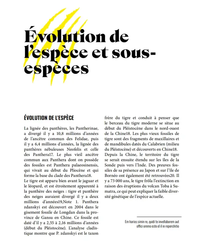 Page éditoriale sur l'évolution de l'espèce et des sous-espèces